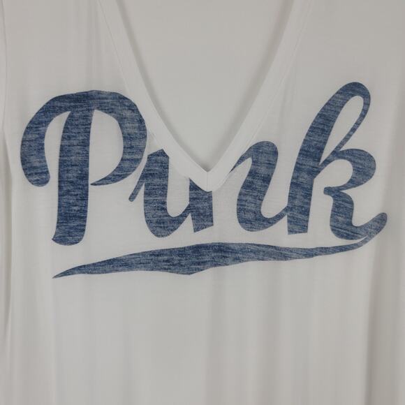 Victoria's Secret Pink White Blue Lightweight Spell-out Women's Top S - Picture 3 of 5